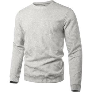 imageUOUA Mens Crewneck Sweatshirt Jacquard Texture Pullover Casual Long Sleeve Shirt for Fall WinterMottle Grey