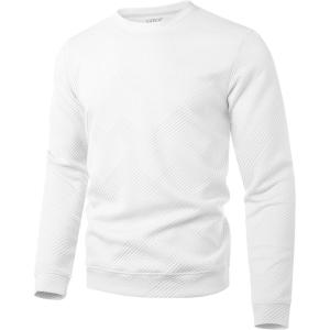 imageUOUA Mens Crewneck Sweatshirt Jacquard Texture Pullover Casual Long Sleeve Shirt for Fall WinterWhite