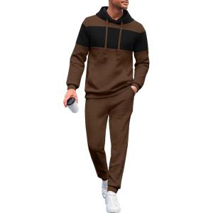 imageUOUA Mens Tracksuit 2 Piece Hoodie ampamp Sweatpants Set Waffle Jacquard Sweatsuit Outfits Casual Jogging SuitsBrown
