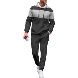 imageUOUA Mens Tracksuit 2 Piece Hoodie ampamp Sweatpants Set Waffle Jacquard Sweatsuit Outfits Casual Jogging SuitsDark Grey