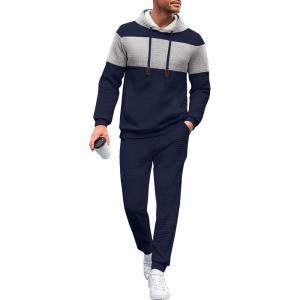imageUOUA Mens Tracksuit 2 Piece Hoodie ampamp Sweatpants Set Waffle Jacquard Sweatsuit Outfits Casual Jogging SuitsNavy