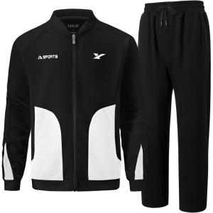 imageUOUA Mens Tracksuits 2 Piece Set Long Sleeve Sweatsuit Outfits Workout Jogging SuitsBlack