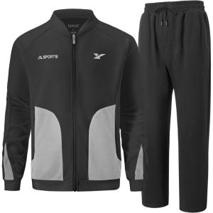 imageUOUA Mens Tracksuits 2 Piece Set Long Sleeve Sweatsuit Outfits Workout Jogging SuitsDark Grey