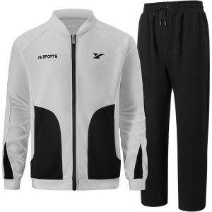 imageUOUA Mens Tracksuits 2 Piece Set Long Sleeve Sweatsuit Outfits Workout Jogging SuitsGrey  Black