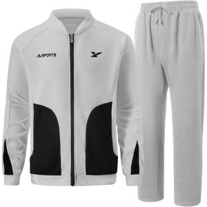 imageUOUA Mens Tracksuits 2 Piece Set Long Sleeve Sweatsuit Outfits Workout Jogging SuitsGrey