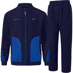 imageUOUA Mens Tracksuits 2 Piece Set Long Sleeve Sweatsuit Outfits Workout Jogging SuitsNavy Blue