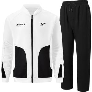 imageUOUA Mens Tracksuits 2 Piece Set Long Sleeve Sweatsuit Outfits Workout Jogging SuitsWhite  Navy Blue