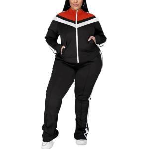 imageUOUA Womens Plus Size Jogging Suit 2 Piece Sweatsuit Long Sleeve Jacket ampamp Pants Two Piece Track Set OutfitRetro Black