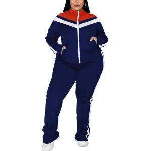 imageUOUA Womens Plus Size Jogging Suit 2 Piece Sweatsuit Long Sleeve Jacket ampamp Pants Two Piece Track Set OutfitRetro Navy