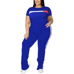 imageUOUA Women Plus Size 2 Piece Sweatsuit Outfits Short Sleeve Shirts ampamp Jogging Pants Track Suit Set