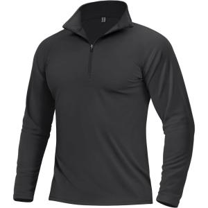 imageBoladeci Mens Quarter Zip Pullover Premium Fleece Lined Long Sleeve Golf Shirts Warm Hiking Shirts Lightweight SweatshirtsBlack