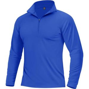 imageBoladeci Mens Quarter Zip Pullover Premium Fleece Lined Long Sleeve Golf Shirts Warm Hiking Shirts Lightweight SweatshirtsColorblue