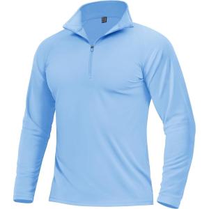 imageBoladeci Mens Quarter Zip Pullover Premium Fleece Lined Long Sleeve Golf Shirts Warm Hiking Shirts Lightweight SweatshirtsLightblue