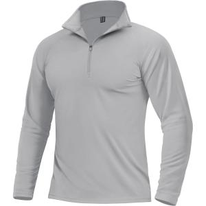 imageBoladeci Mens Quarter Zip Pullover Premium Fleece Lined Long Sleeve Golf Shirts Warm Hiking Shirts Lightweight SweatshirtsLightgray