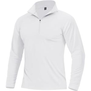 imageBoladeci Mens Quarter Zip Pullover Premium Fleece Lined Long Sleeve Golf Shirts Warm Hiking Shirts Lightweight SweatshirtsWhite