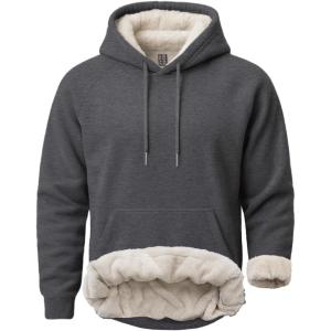 imageBoladeci Mens Sherpa Hoodie Pullover Heavyweight Thermal Fleece Lined Hooded Sweatshirt for Cold Weather WarmDark Gray