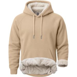 imageBoladeci Mens Sherpa Hoodie Pullover Heavyweight Thermal Fleece Lined Hooded Sweatshirt for Cold Weather WarmKhaki