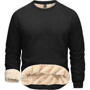 imageBoladeci Mens Sherpa Lined Crewneck Sweatshirt Heavyweight Thick Cotton Winter Warm Fleece Pullover ShirtsBlack