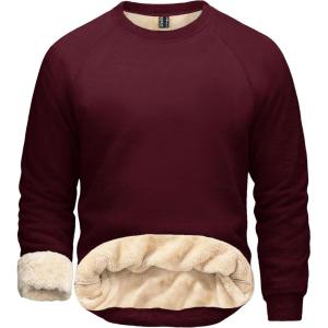 imageBoladeci Mens Sherpa Lined Crewneck Sweatshirt Heavyweight Thick Cotton Winter Warm Fleece Pullover ShirtsBurgundy