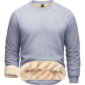 imageBoladeci Mens Sherpa Lined Crewneck Sweatshirt Heavyweight Thick Cotton Winter Warm Fleece Pullover ShirtsLight Gray