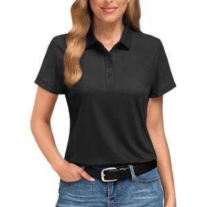 imageBoladeci Womens Golf Polo Shirts Short Sleeve UPF 50 Sun Protection 4Button Tennis Collared ShirtsBlack