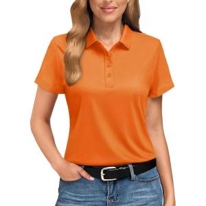 imageBoladeci Womens Golf Polo Shirts Short Sleeve UPF 50 Sun Protection 4Button Tennis Collared ShirtsOrange