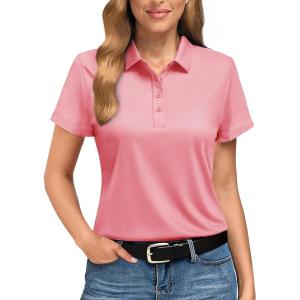 imageBoladeci Womens Golf Polo Shirts Short Sleeve UPF 50 Sun Protection 4Button Tennis Collared ShirtsPink