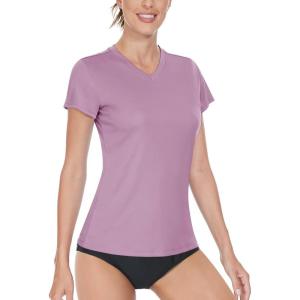imageBoladeci Womens Swim Shirts  UPF 50 Sun Protection Short Sleeve V Neck TShirts Workout TopsGray Purple