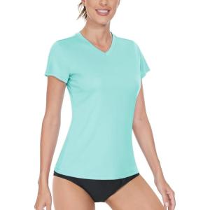 imageBoladeci Womens Swim Shirts  UPF 50 Sun Protection Short Sleeve V Neck TShirts Workout TopsLake Blue