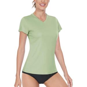 imageBoladeci Womens Swim Shirts  UPF 50 Sun Protection Short Sleeve V Neck TShirts Workout TopsLight Green