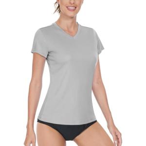 imageBoladeci Womens Swim Shirts  UPF 50 Sun Protection Short Sleeve V Neck TShirts Workout TopsLight Grey