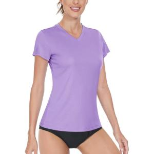 imageBoladeci Womens Swim Shirts  UPF 50 Sun Protection Short Sleeve V Neck TShirts Workout TopsLight Purple