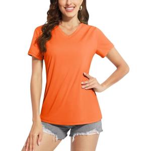 imageBoladeci Womens Swim Shirts  UPF 50 Sun Protection Short Sleeve V Neck TShirts Workout TopsOrange