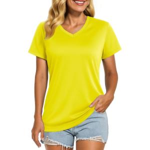 imageBoladeci Womens Swim Shirts  UPF 50 Sun Protection Short Sleeve V Neck TShirts Workout TopsYellow