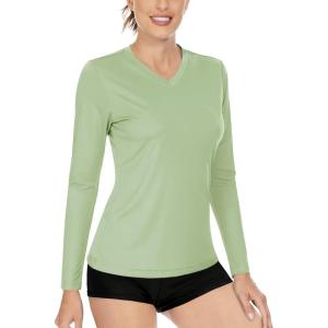 imageBoladeci Womens Swim Shirts Long Sleeve V Neck T Shirts UPF 50 Sun Protection Quick Dry Rash GuardLight Green