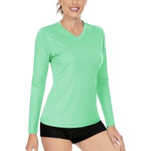 imageBoladeci Womens Swim Shirts Long Sleeve V Neck T Shirts UPF 50 Sun Protection Quick Dry Rash GuardMint Green