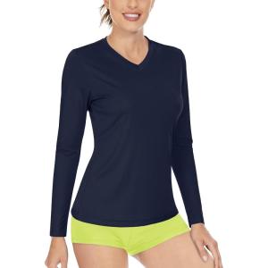imageBoladeci Womens Swim Shirts Long Sleeve V Neck T Shirts UPF 50 Sun Protection Quick Dry Rash GuardNavy Blue