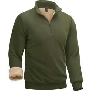 imageBoladeci Mens Quarter Zip Pullover Premium Sherpa Lined Sweatshirts Heavyweight Winter Cold WeatherArmy Green