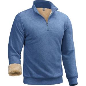 imageBoladeci Mens Quarter Zip Pullover Premium Sherpa Lined Sweatshirts Heavyweight Winter Cold WeatherBlue Grey