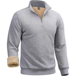 imageBoladeci Mens Quarter Zip Pullover Premium Sherpa Lined Sweatshirts Heavyweight Winter Cold WeatherLight Grey