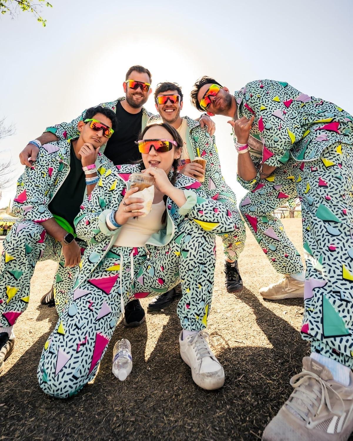 imageUOUA Womens Color Block 2 Piece 80s 90s Outfits Long Sleeve Windbreaker Jacket Tracksuit SetGreenish Print