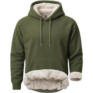 imageBoladeci Mens Sherpa Hoodie Pullover Heavyweight Thermal Fleece Lined Hooded Sweatshirt for Cold Weather WarmArmy Green
