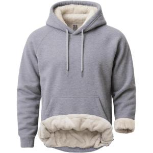 imageBoladeci Mens Sherpa Hoodie Pullover Heavyweight Thermal Fleece Lined Hooded Sweatshirt for Cold Weather WarmLight Gray