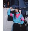 imageUOUA 80s Windbreaker Jacket for Women Retro Color Block Wind Breaker Long Sleeve Reversible Casual CoatBlue