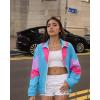imageUOUA 80s Windbreaker Jacket for Women Retro Color Block Wind Breaker Long Sleeve Reversible Casual CoatBlue