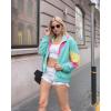 imageUOUA 80s Windbreaker Jacket for Women Retro Color Block Wind Breaker Long Sleeve Reversible Casual CoatMint Green