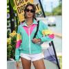 imageUOUA 80s Windbreaker Jacket for Women Retro Color Block Wind Breaker Long Sleeve Reversible Casual CoatMint Green