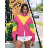 imageUOUA 80s Windbreaker Jacket for Women Retro Color Block Wind Breaker Long Sleeve Reversible Casual CoatPink