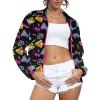 imageUOUA 80s Windbreaker Jacket for Women Retro Color Block Wind Breaker Long Sleeve Reversible Casual CoatBlack Print