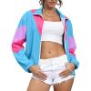 imageUOUA 80s Windbreaker Jacket for Women Retro Color Block Wind Breaker Long Sleeve Reversible Casual CoatBlue